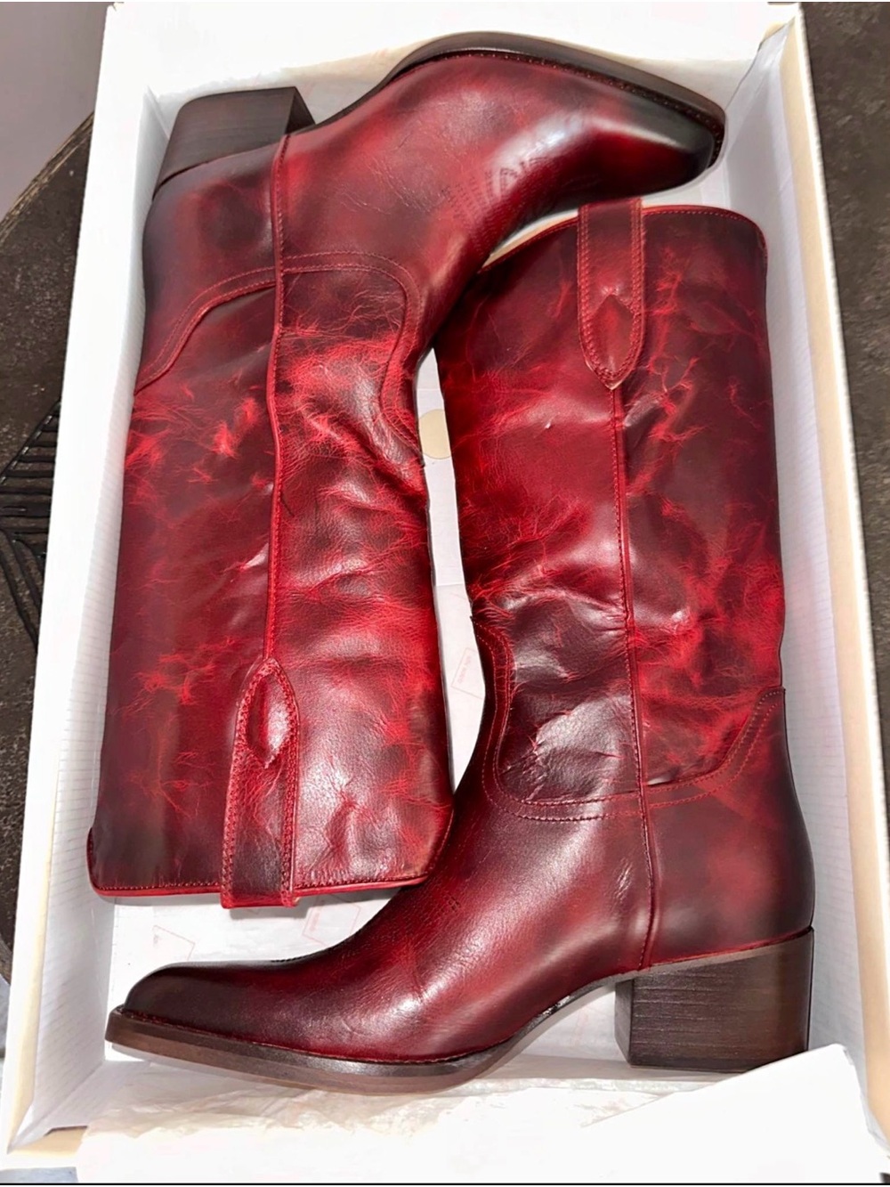 Dolce Vita Cherry Red Leather Mid-Calf Vigla Western Boots